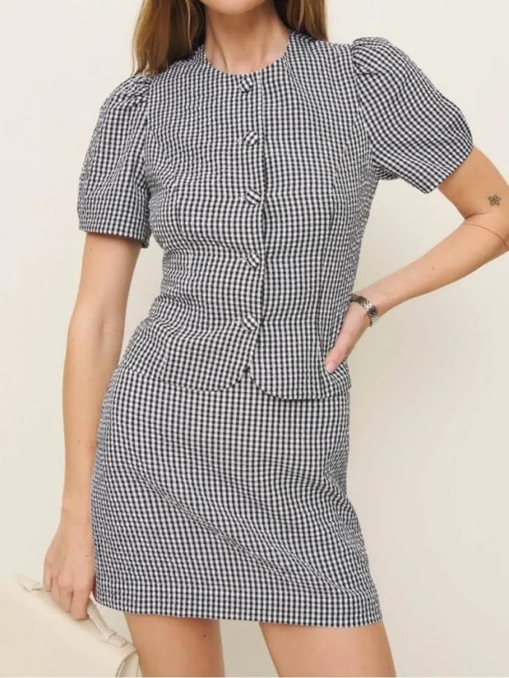 NWT Reformation Gingham Two Piece Set Black & White Check